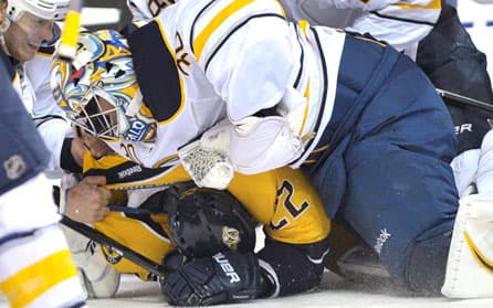 Back From Injury, Ryan Miller Hit by Jordin Tootoo