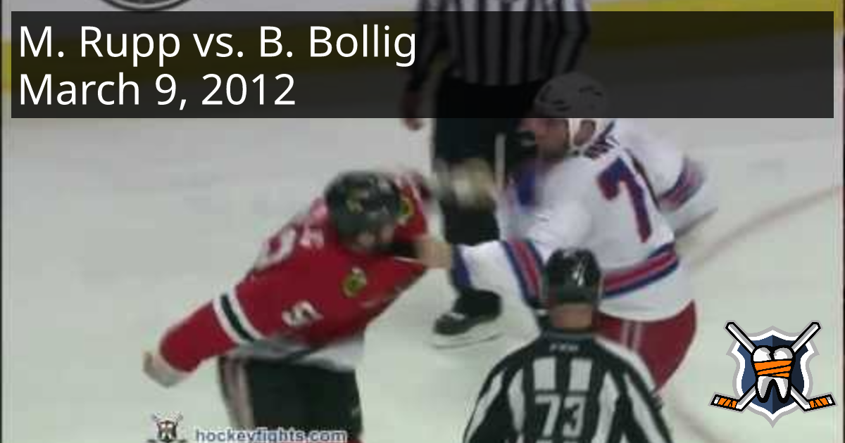 Michael Rupp vs. Brandon Bollig, March 9, 2012 - New York Rangers vs ...