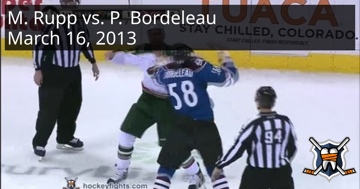 Michael Rupp vs. Patrick Bordeleau, March 16, 2013 - Minnesota Wild vs ...