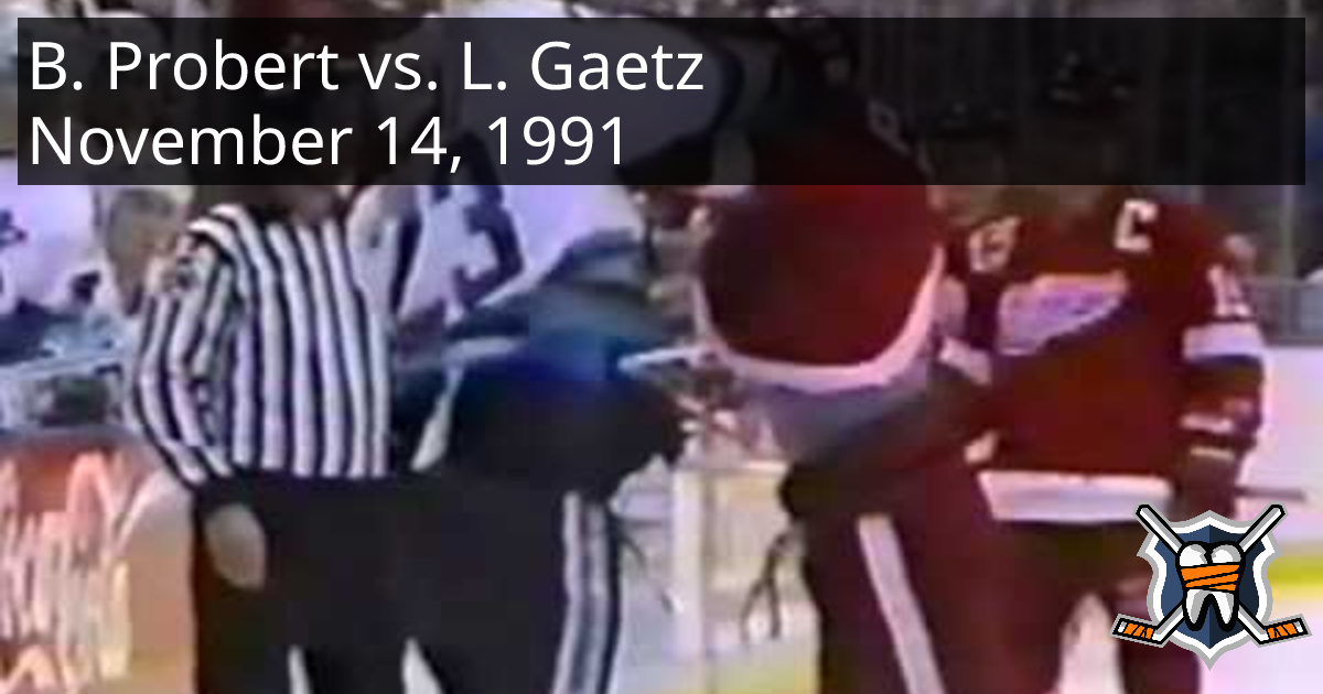 Bob Probert vs. Link Gaetz, November 14, 1991 - Detroit Red Wings vs ...