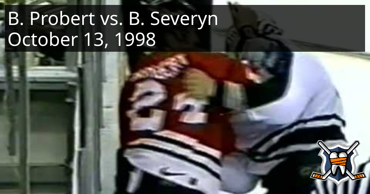 Bob Probert vs. Brent Severyn, October 13, 1998 - Chicago Blackhawks vs ...