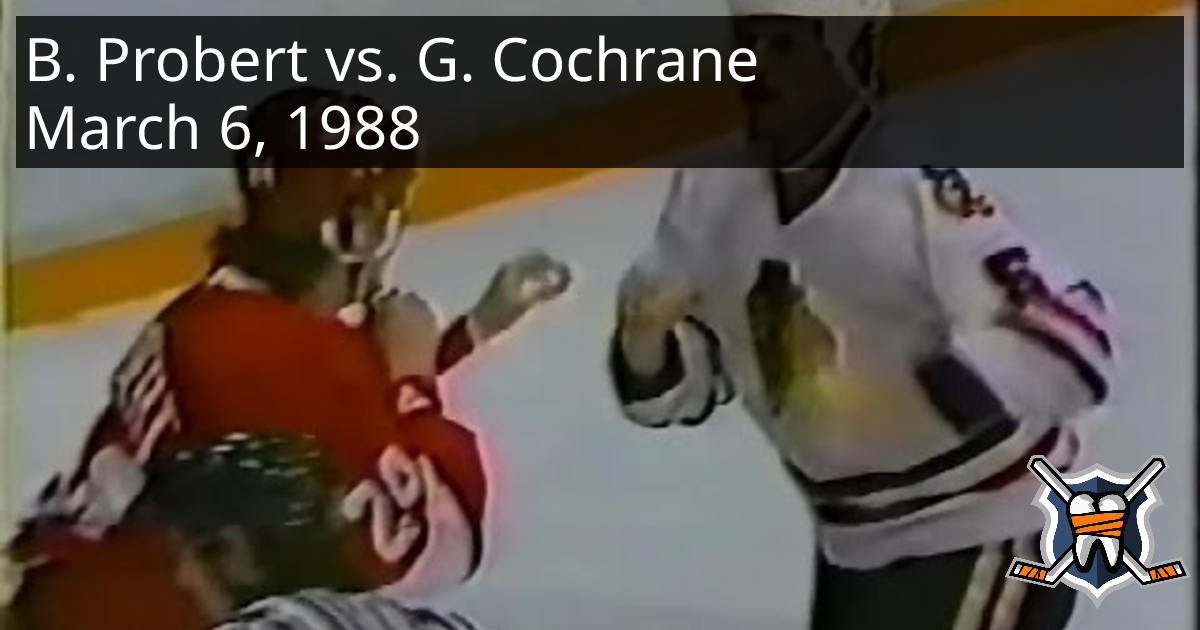 Bob Probert vs. Glen Cochrane, March 6, 1988 - Detroit Red Wings vs ...