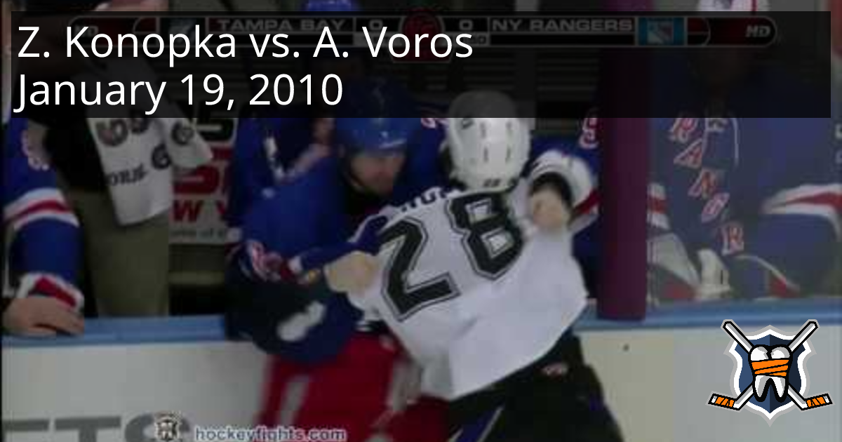 Zenon Konopka vs. Aaron Voros, January 19, 2010 - Tampa Bay Lightning ...