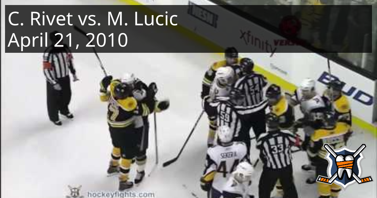 Craig Rivet vs. Milan Lucic, April 21, 2010 - Buffalo Sabres vs. Boston ...