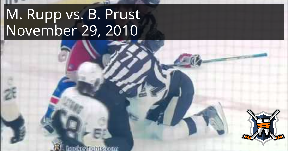 Michael Rupp vs. Brandon Prust, November 29, 2010 - Pittsburgh Penguins ...
