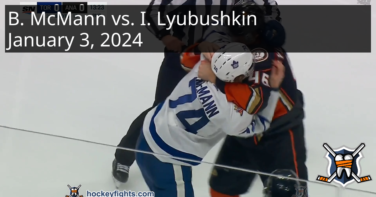 Bobby McMann vs. Ilya Lyubushkin, January 3, 2024 Toronto Maple Leafs