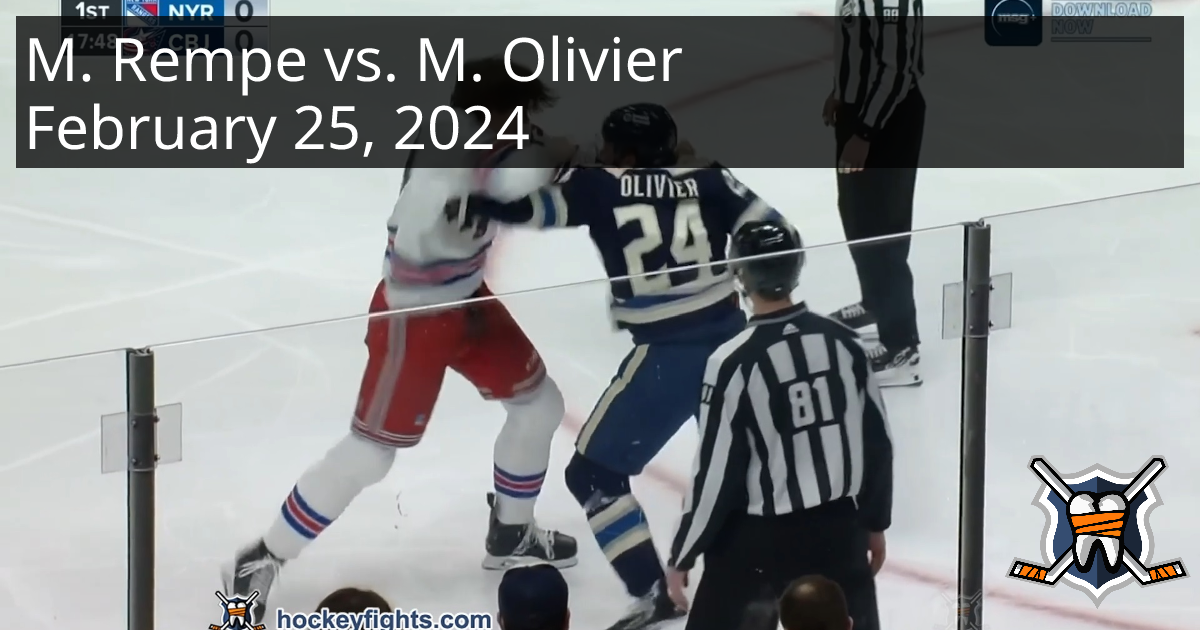 Matt Rempe vs. Mathieu Olivier, February 25, 2024 - New York Rangers vs ...