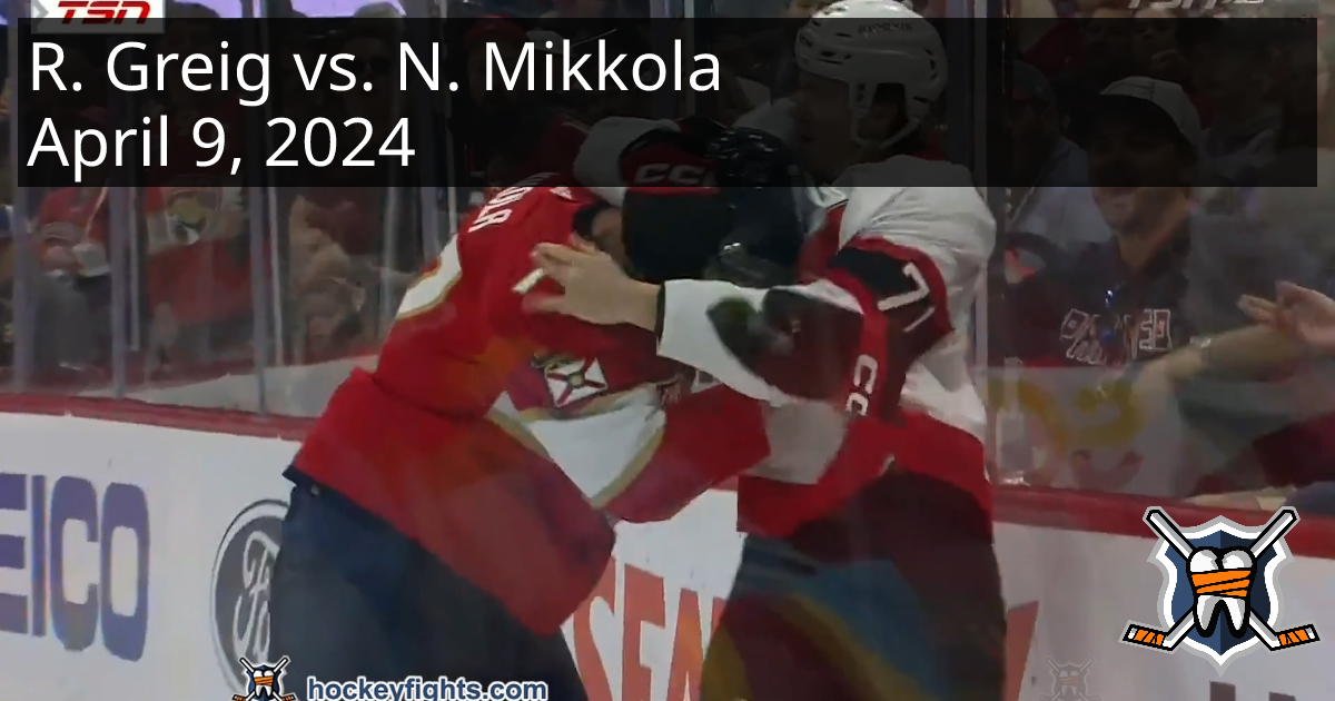 Ridly Greig vs. Niko Mikkola, April 9, 2024 - Ottawa Senators vs ...