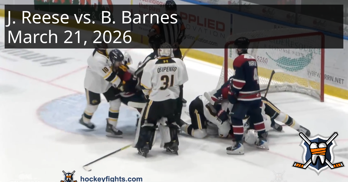 Jacob Reese vs. Blake Barnes, March 21, 2026 - Sarnia Sting vs. Saginaw ...